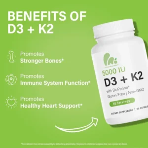 Vitamin D3 5000 IU Vitamin K2 100 μ g MK7, Calcium, Biological Protein - Bone Health and Immune Support Supplement