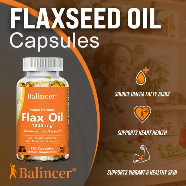 Flax Oil Capsules - 1000MG - With Essential Omega-3s,Heart Health,Cardiovascular Support,Dietary Supplement - Image 2
