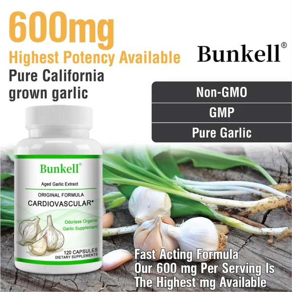Odorless Organic Garlic 600 Mg Capsules - for Immune and Cardiovascular, Cholesterol Health Support , Dietary Supplement - Image 3