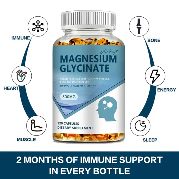 Magnesium Glycinate - Nerves System, Improve Mood Nervous, Muscles Recovery, Heart Health, Sleep Quality Support - Image 3