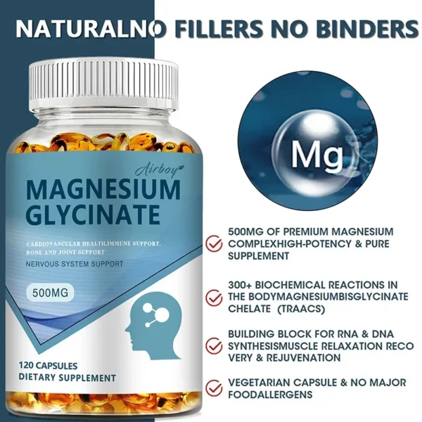 Magnesium Glycinate - Nerves System, Improve Mood Nervous, Muscles Recovery, Heart Health, Sleep Quality Support - Image 4