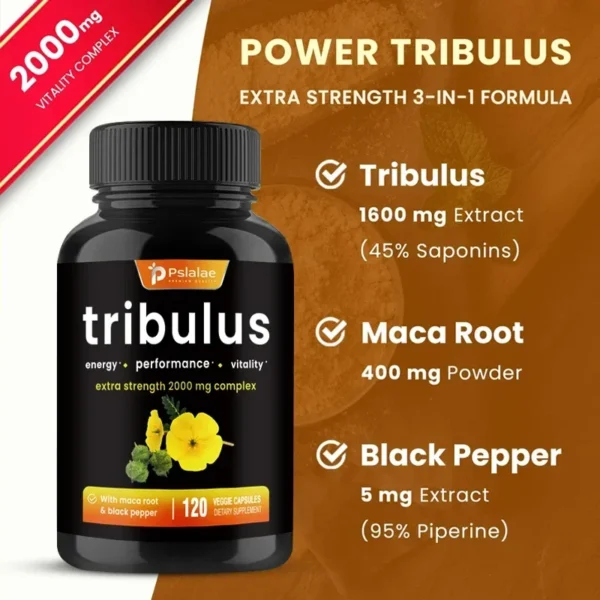 Organic Tribulus Terrestris Supplement 2000 Mg - with Maca and Black Pepper Extracts, Dietary CapsulesCapsules