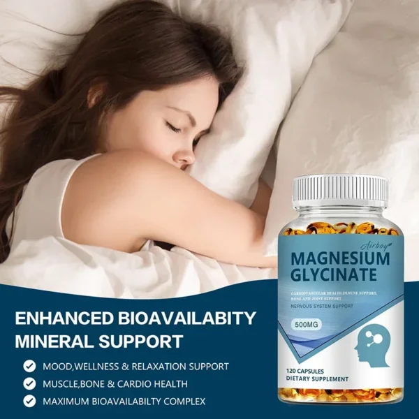 Magnesium Glycinate - Nerves System, Improve Mood Nervous, Muscles Recovery, Heart Health, Sleep Quality Support - Image 5