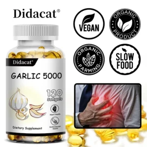 Organic Garlic Softgels 5000mg, Dietary Supplements for Heart Health & Immune System Support, 30/60/120 Vegan Capusles