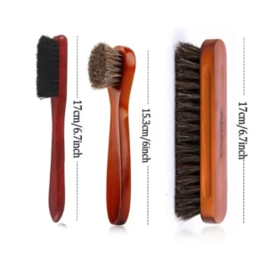 3PCS Horsehair Shoe Brush Set Polishing Applicator Brush for Leather Boots Suede Shoe Car Interior Detail Cleaning Accessories